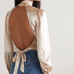 Reformation Cream Satin Open-Back Blouse